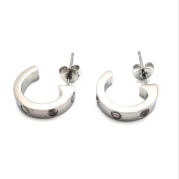 Love Screw Diamond Silver Stainless Steel  Earrings - Picture 5 of 6